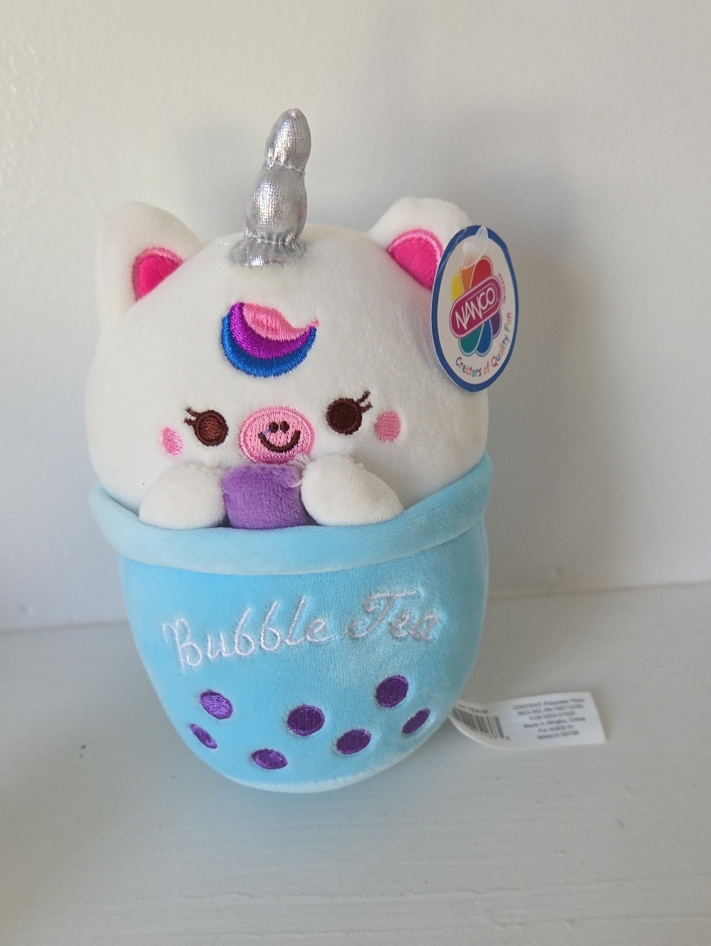 NAMCO Bubble Tea Unicorn Plush - White & Light Blue